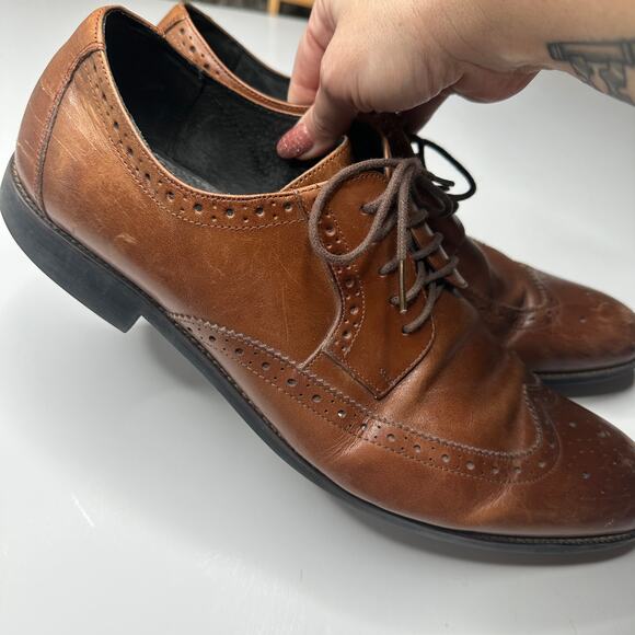 Stacy Adams Garrison Cognac Wingtip Leather Dress Shoes - Picture 6 of 11